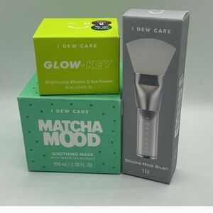I Dew Care Matcha Mood Soothing Mask & Glow-Key Eye Cream Set And Silicone Brush